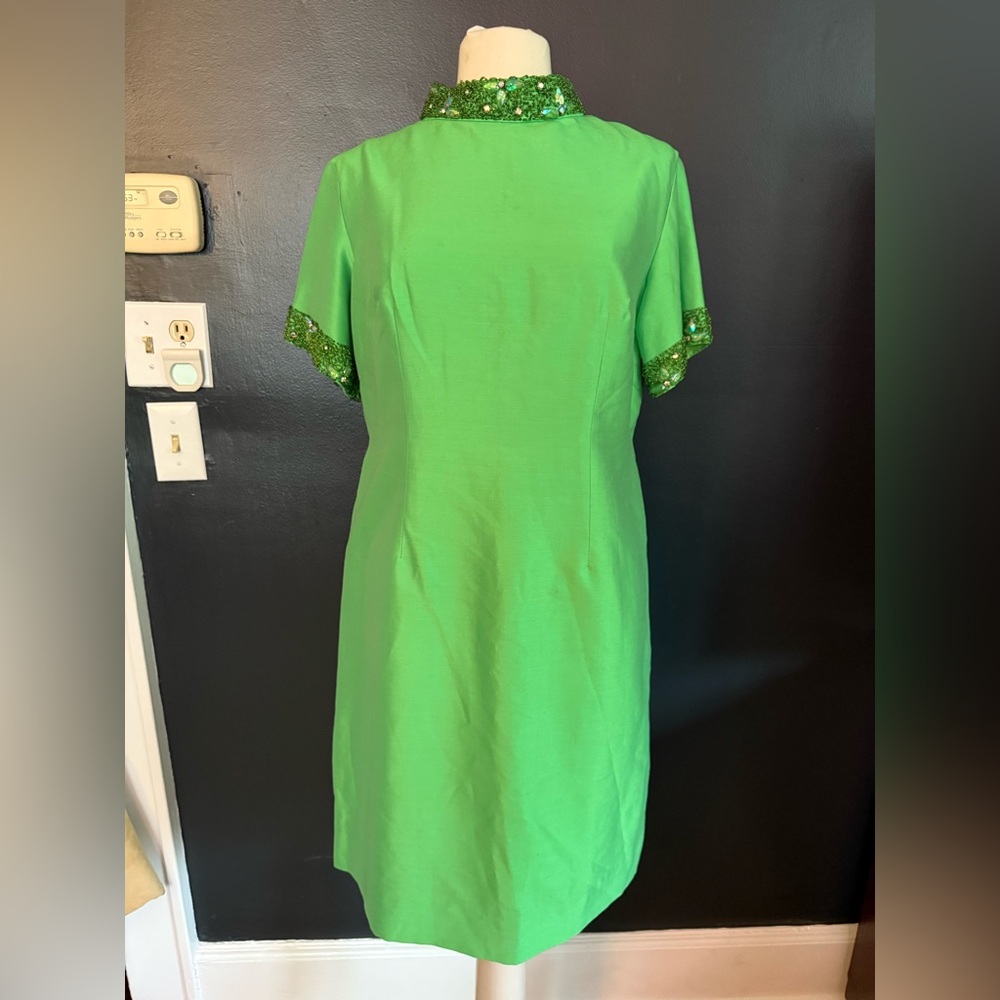 Vintage Lime Green Dress with Beaded Accents
